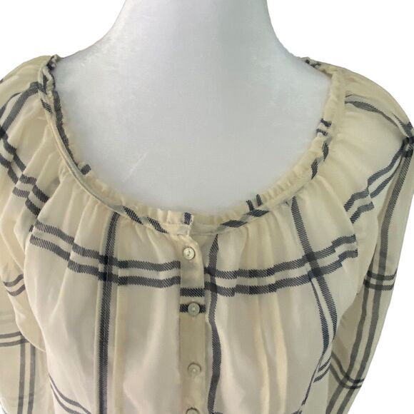 Abercrombie & Fitch XS Women Gray Ivory Plaid Sheer Blouse Top Shirt - Picture 5 of 6